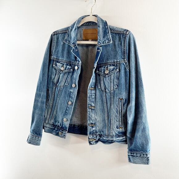 Lucky Brand Tomboy Trucker Graphic Blue Jean Babe Denim Jean Jacket Blue Small - Picture 10 of 16